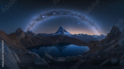 Milky Way Arch Over Mountain Lake at Night