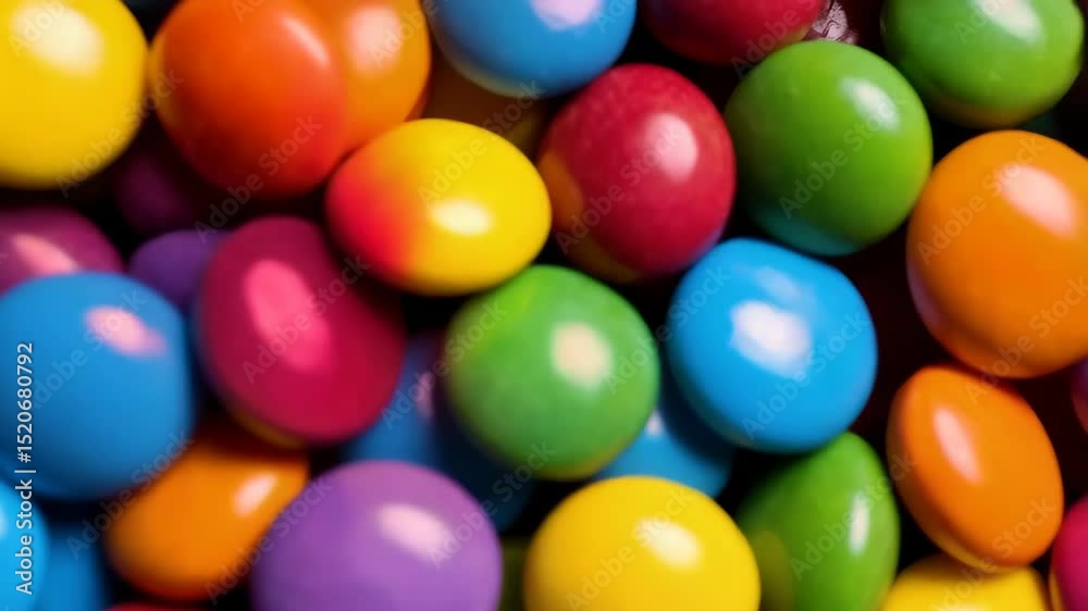 Vibrant assortment of colorful candy coated chocolate pieces filling the frame, showcasing bright hues and delicious treats.