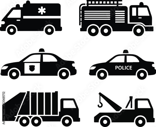 transportation icons car bus train cruise ship airplane black silhouette