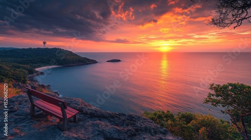 Vibrant Sunset Over Tropical Ocean Coastline