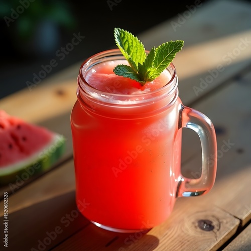 Wallpaper Mural Refreshing Watermelon Drink with Mint on Wood Table Torontodigital.ca
