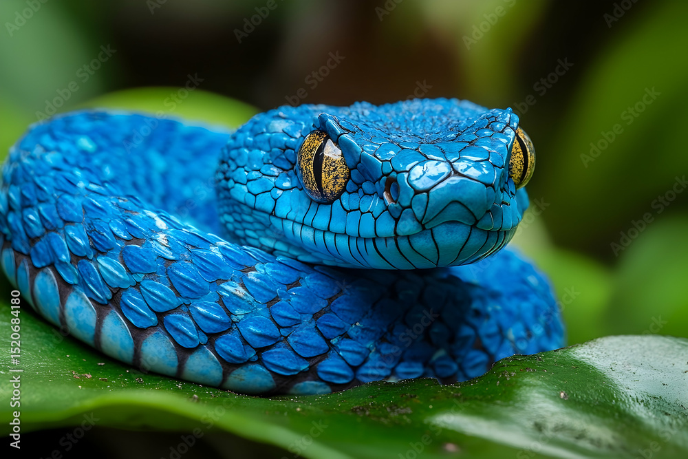 Fototapeta premium Close-up of a vibrant blue venomous snake.