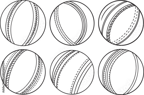 Set of Cricket ball outline vector illustration, line art