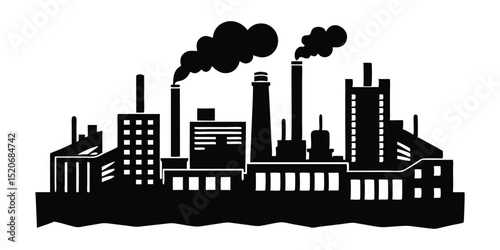 Industrial cityscape with smokestacks silhouette vector