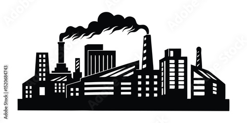Industrial cityscape with smokestacks silhouette vector
