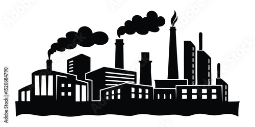 Industrial cityscape with smokestacks silhouette vector