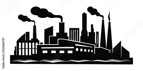 Industrial cityscape with smokestacks silhouette vector