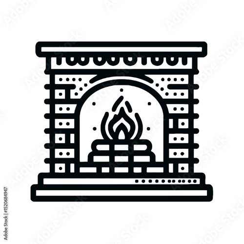 Cozy fireplace with flames in minimalist line art design  