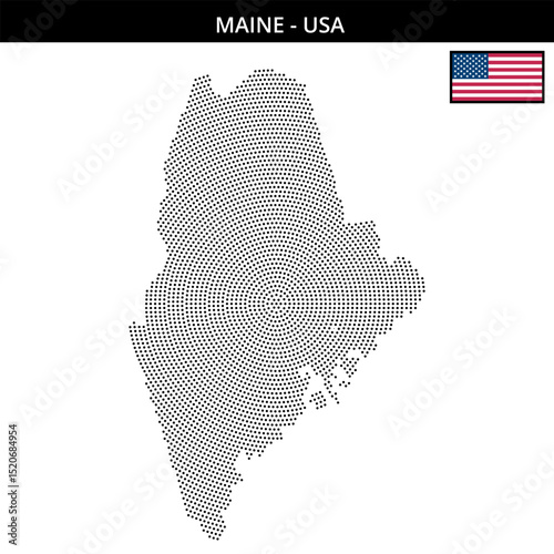 Small circular dotted map of maine in the USA