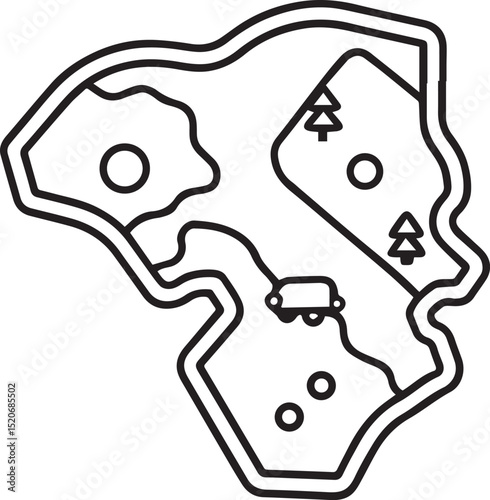 Golf course map outline vector illustration, line art