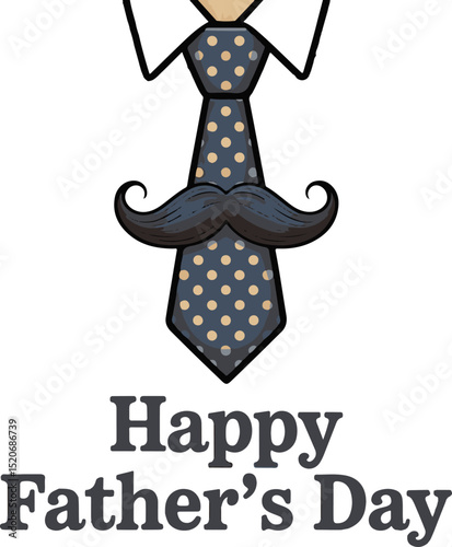  Playful "Happy Father's Day" Polka Dot Tie and Moustache Design: A Charming Graphic Celebrating Dads with a Touch of Whimsy.