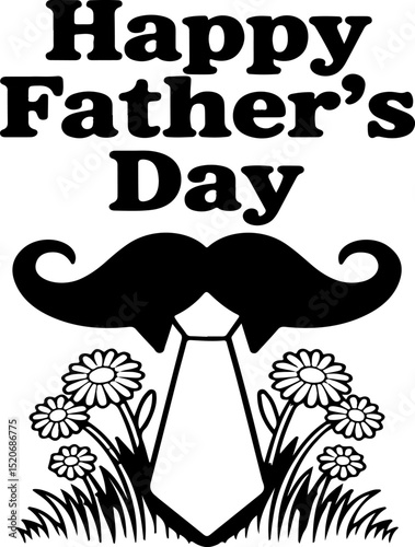  Playful "Happy Father's Day" Moustache and Tie Design: A Whimsical Illustration Perfect for Celebrating Dads with Charm and Lightheartedness.
