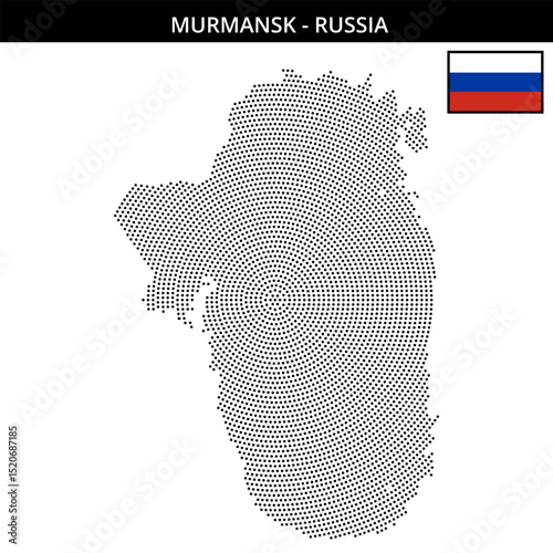 Small circular dotted map of Murmansk in Russia