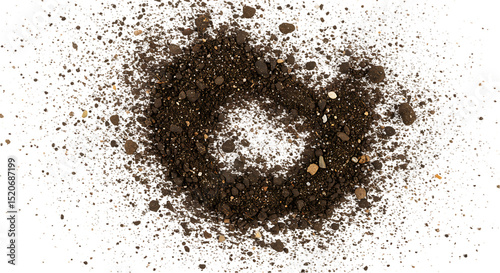 Isolated Patch of Dark Soil with Small Rocks on a Transparent Background for Easy Compositing and Design
