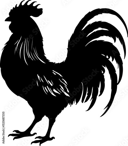 Striking Rooster Silhouette: A Vigorous Emblem of Farm Life, Morning Calls, and Rural Charm.