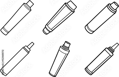 Set of Concealer Tube Outline Vector Illustration, Line Art