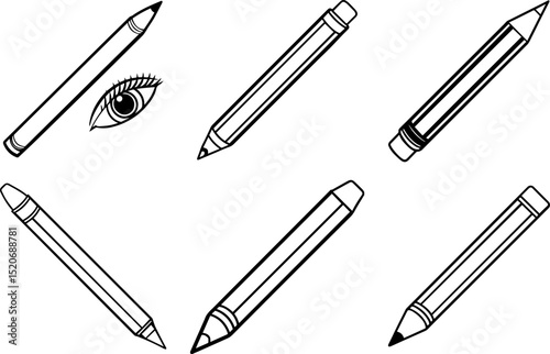 Set of Eyeliner Pencil Black Outline Vector and Illustration, Coloring Book Page