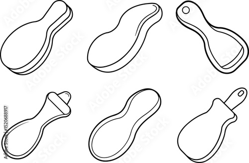 Set of Gua Sha Tool Outline Vector Illustration, Line Art