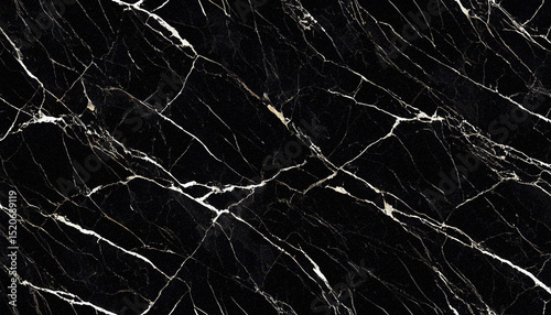 Black marble texture with bold white veins in a seamless, tileable design. High-contrast luxury background perfect for premium product branding, packaging, upscale interiors, digital design, and prese photo