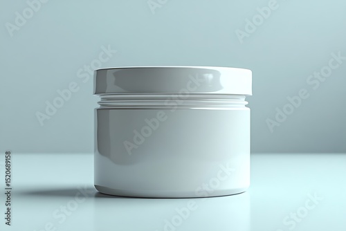 White round cosmetic jar mockup on soft blue background

