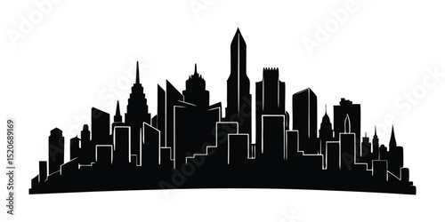 Silhouette of a megacity with layered buildings