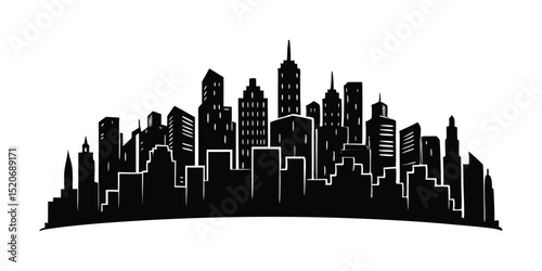 Silhouette of a megacity with layered buildings