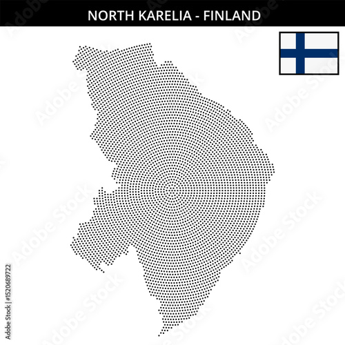 Small circular dotted map of north-karelia in Finland