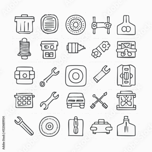 Wallpaper Mural Automotive Repair Icons A Comprehensive Set of Car Parts and Tools Illustrations Torontodigital.ca