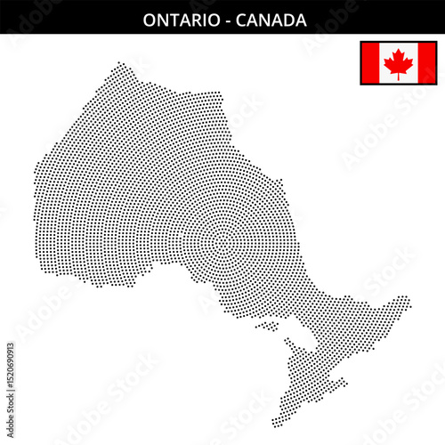 Small circular dotted map of Ontario in Canada