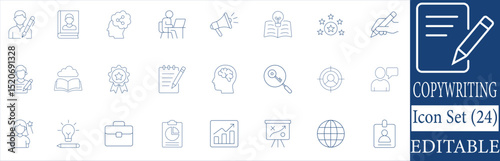 Copywriting Icon Set. Content Marketing Blogging Email Strategy Freelance.