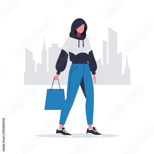 a woman in a trendy outfit carrying a designer shopping bag