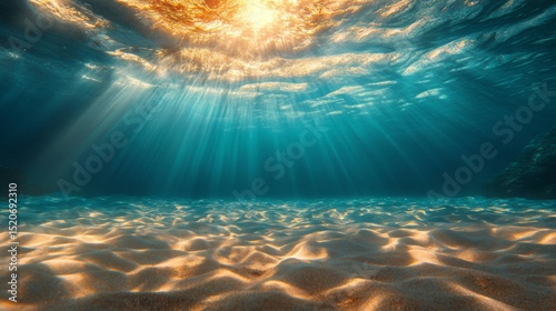 Underwater Sunlight Rays on Sandy Ocean Floor