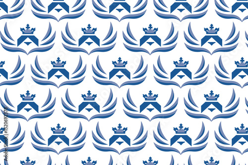 Seamless fleur de lis and blue flower pattern vector illustration for vintage floral design