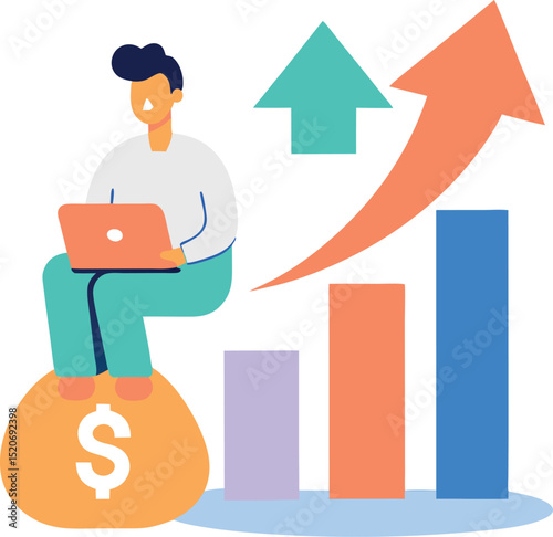 Vector Concept Of Online Income Growth Showing A