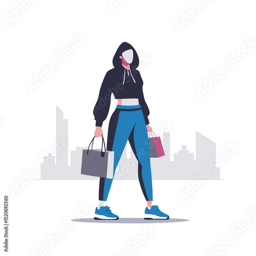 a woman in a trendy outfit carrying a designer shopping bag
