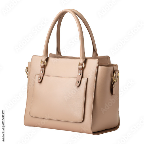 Elegant beige handbag fashion item on white background