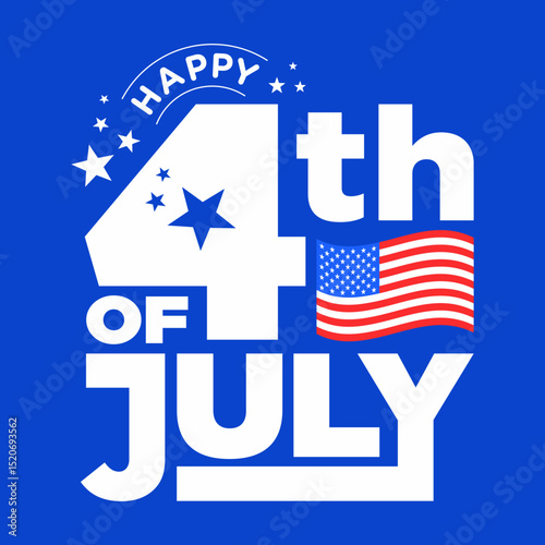 Happy 4th of July social media post for businesses with Fourth of July text logo blue banner vector American flag background for USA Independence day celebration, Web Banner, Sale