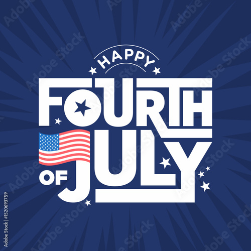 Happy Fourth of July banner, USA Independence Day celebration card, poster, flyer, social media post, Web Banner, sale with 4th of july text logo background, USA flag
