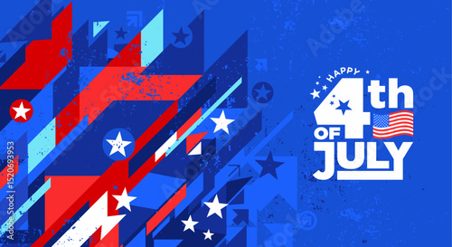 4th of July. Independence Day poster, USA patriotic 
sale banner, card with 4th of July logo & dark blue grunge distressed American flag background for Web, Social Media, ads