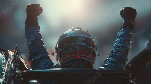 Winning Race Car Driver Celebrates Victory Triumphant Powerful Achievement  Speed Success fast grit 