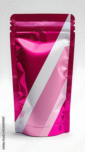 Vibrant pink and white packaging design symbolizes modern aesthetics and brand appeal for a playful and trendy product