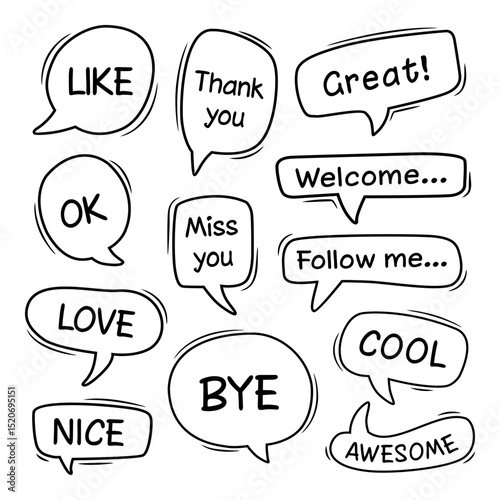 hand drawn set of cute speech bubble