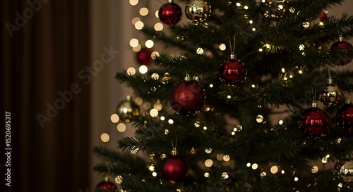 Decorated Christmas Tree with Lights and Ornaments Festive Holiday Season