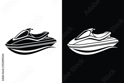 Jet Ski Silhouette Vector. Sleek Water Sports Icon on White Background