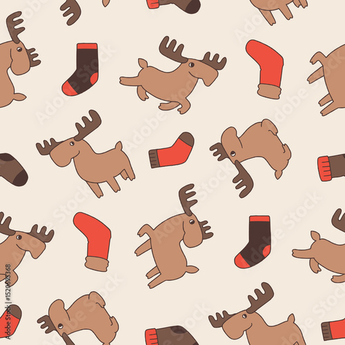 Moose Animal Sock Pattern Vector Illustration Seamless for Background Wallpaper Packaging Cover
