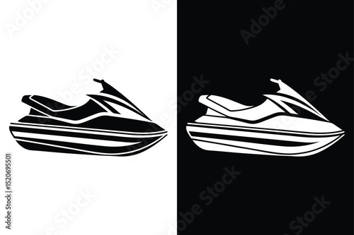 Jet Ski Silhouette Vector. Jetboat and Motorboat Icon