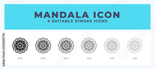 Mandala icon in thin line. Bold line. Regular line. Editable stroke.
