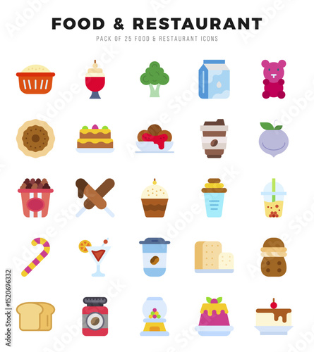Set of Food and Restaurant Icons. Simple Flat art style icons pack.