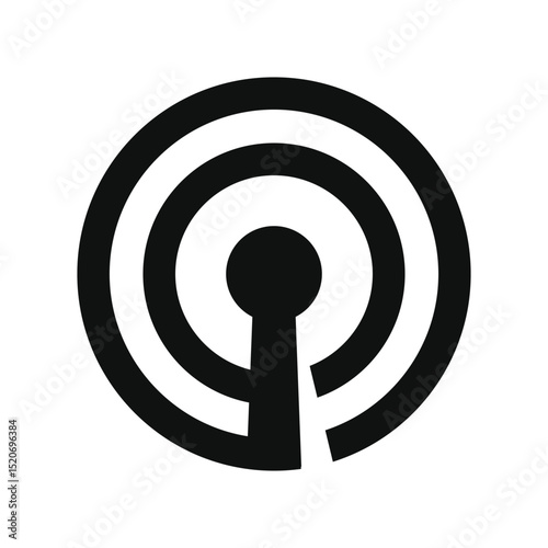 Black signal wave icon with concentric circles
