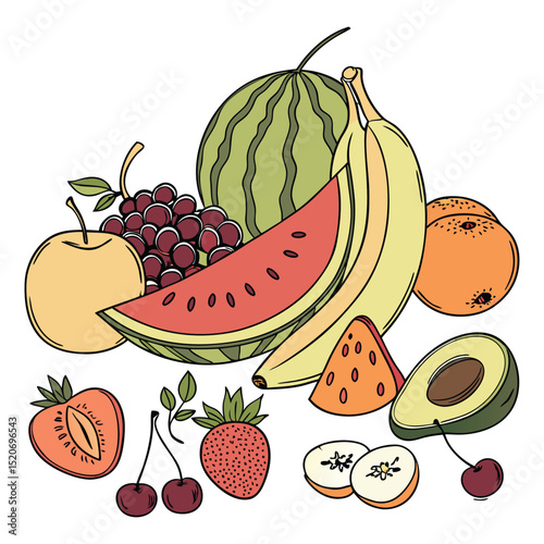 Vibrant Summer Fruits A Delicious Collection of Watermelon, Bananas, and More